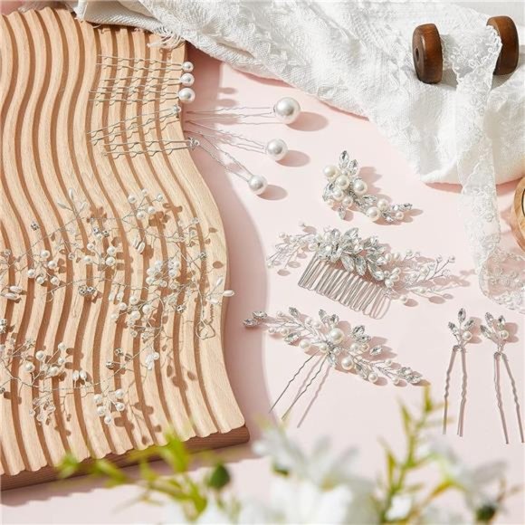 44 Pieces Wedding Hair Comb Faux Pearl Crystal Bride Hair Accessories Hair Side